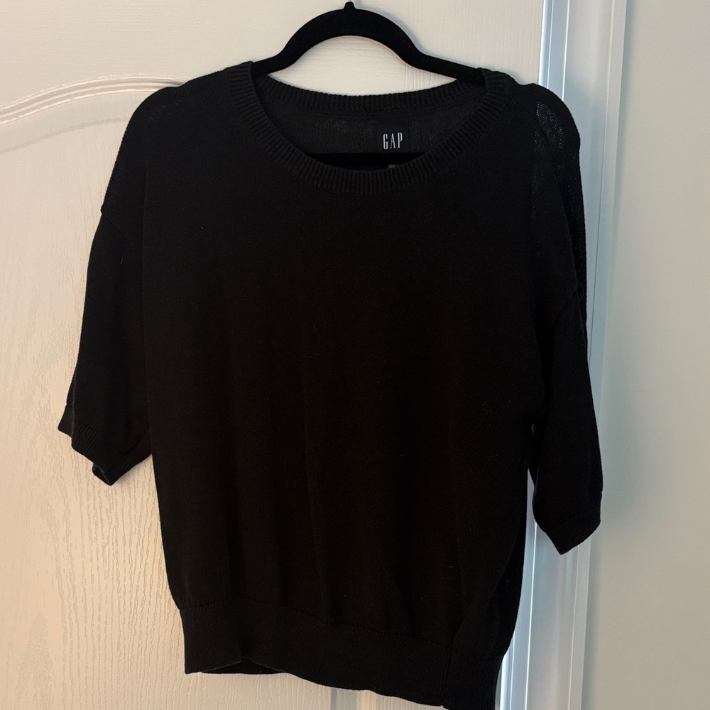 GAP Black Short-Sleeve Knit Linen Blend Pullover